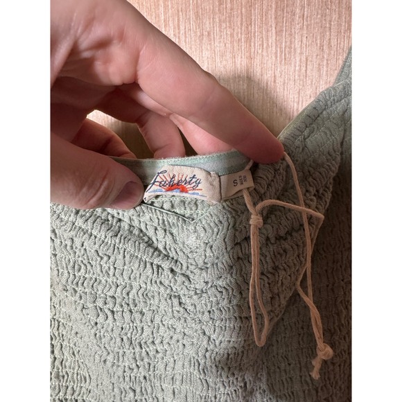 Faherty Womens Sage Green 100% Linen Smocked Wide Leg Jumpsuit Size S - Picture 4 of 7